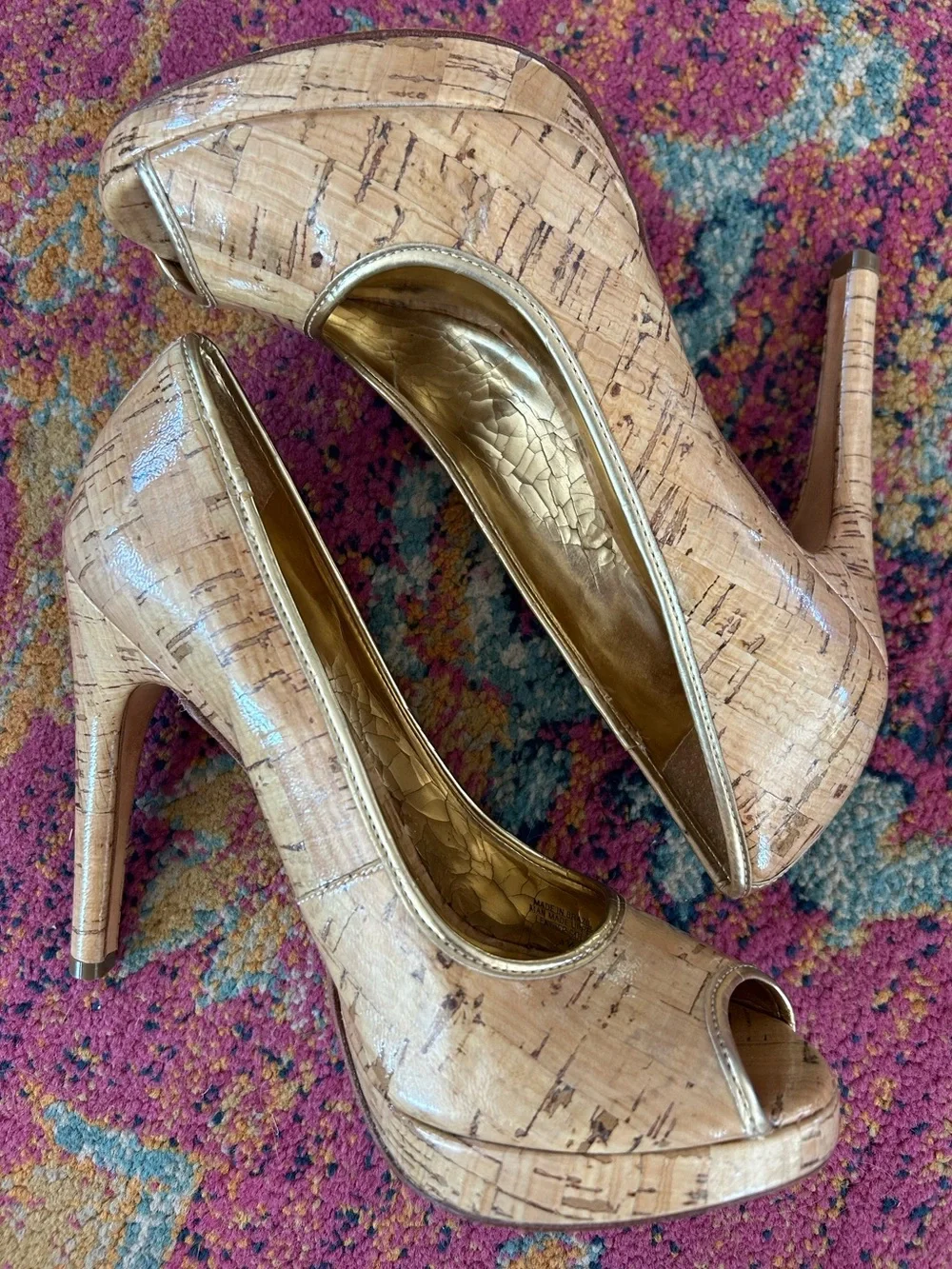 Michael Kors | Women’s Tan Cork Peep-Toe Pumps in Natural W/Gold Lining Size 8.5